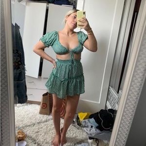 ZAFUL Sea Turtle Green Tiny Floral Print Tied Two Piece Dress sz S